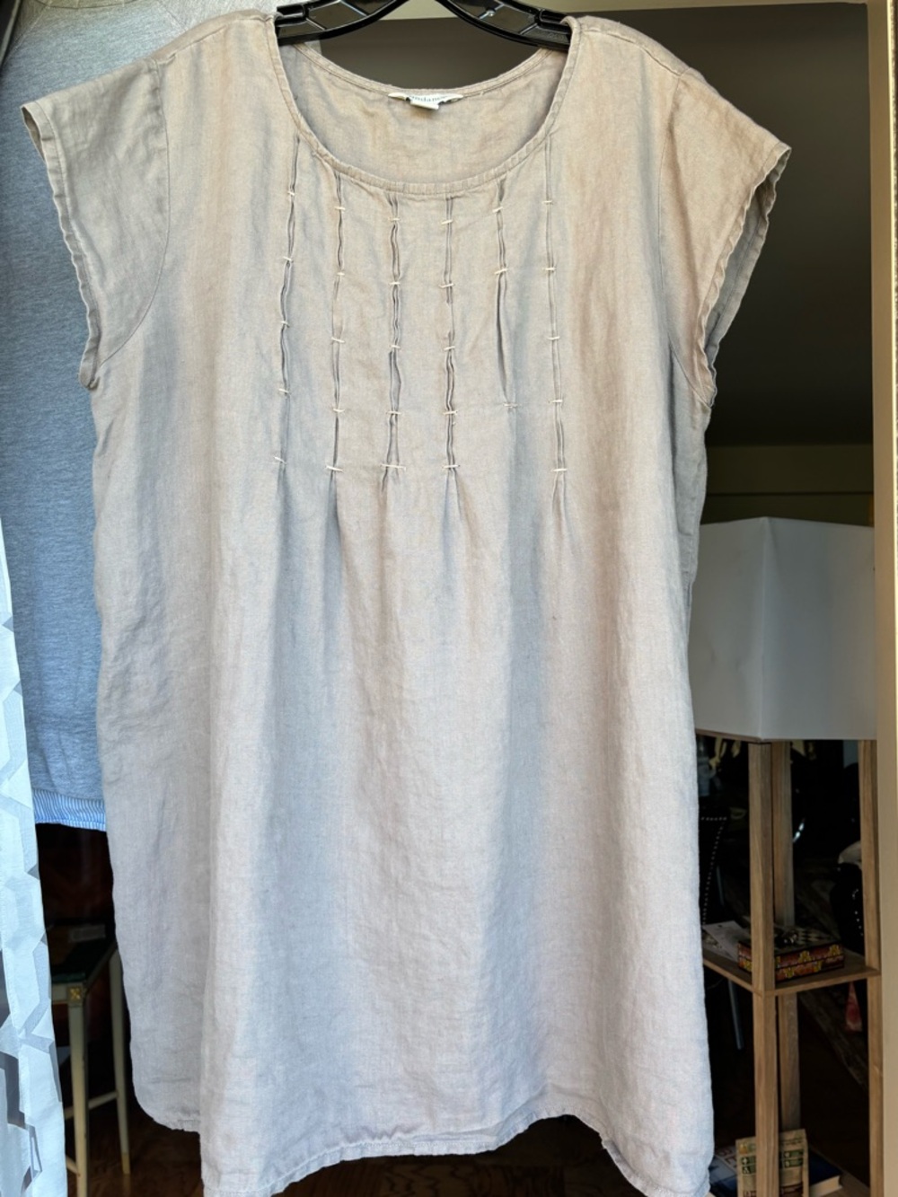 Sundance Light Beige Linen Tunic with Pintuck Detail